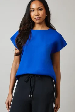 Blue Plain Short Sleeve Top