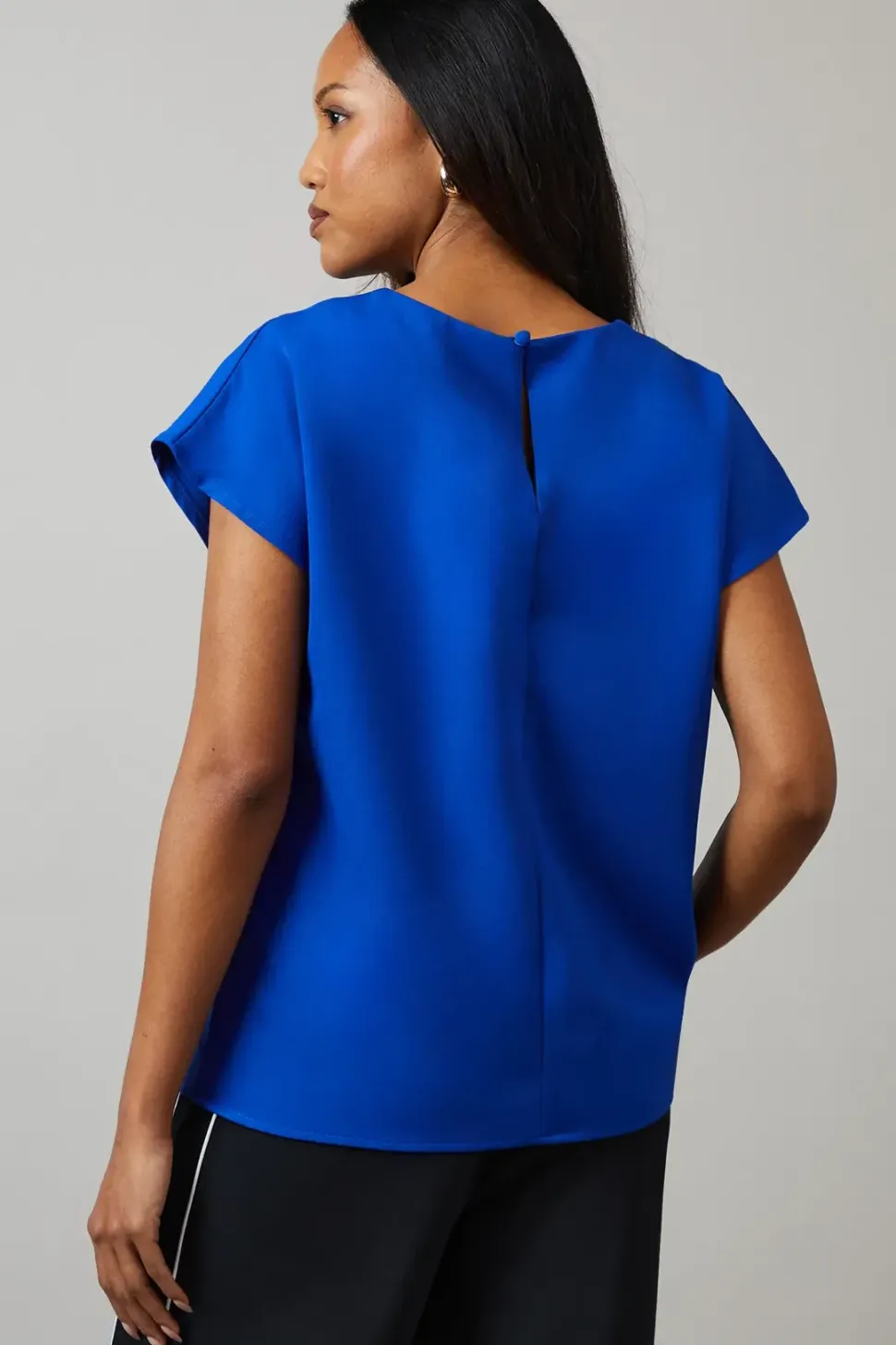 Blue Plain Short Sleeve Top