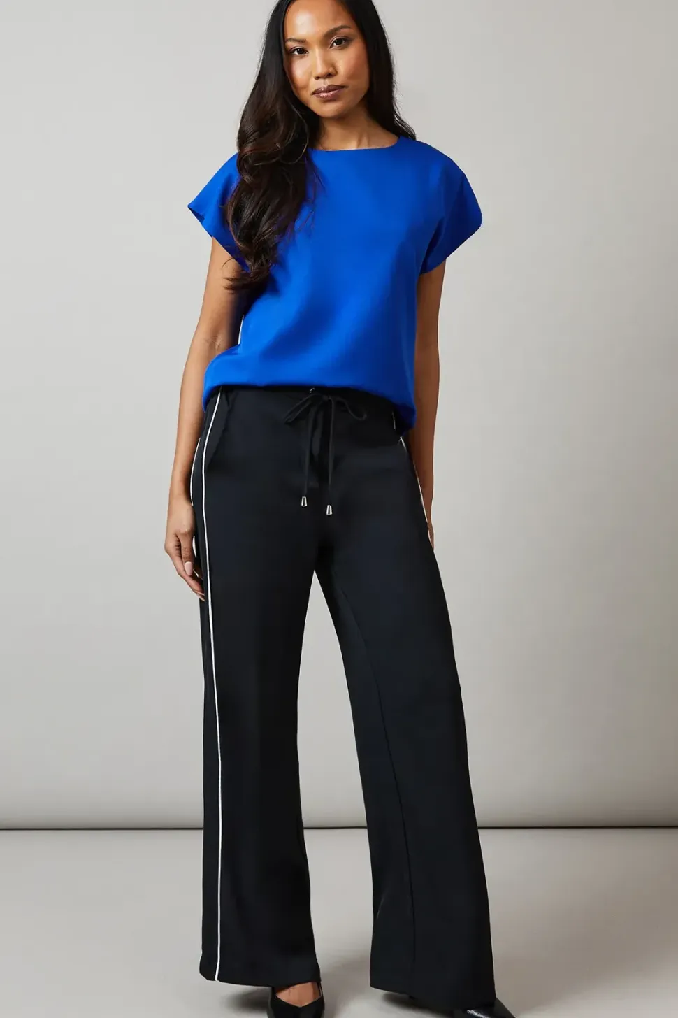 Blue Plain Short Sleeve Top