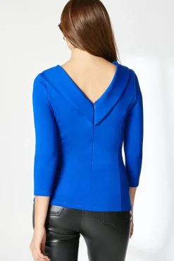 Blue Shawl Collar Ponte Top
