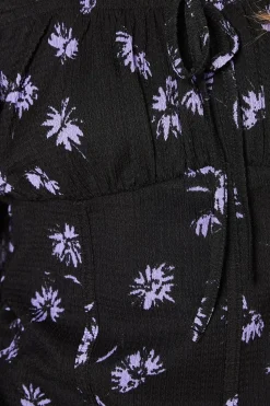 Blue Spaced Floral Tie Front Long Sleeve Top