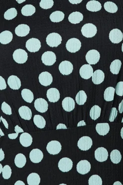 Blue Spot Ruffle Hem Long Sleeve Midi Dress
