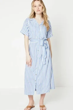 Blue Stripe Midi Shirt Dress
