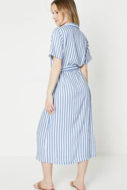 Blue Stripe Midi Shirt Dress
