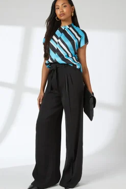 Blue Stripe Print Drape Knot Front Shell Top
