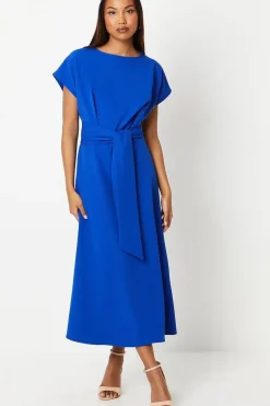 Blue Tie Waist Midi Dress