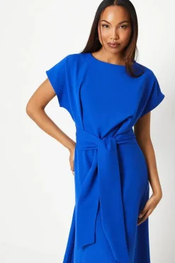 Blue Tie Waist Midi Dress