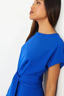 Blue Tie Waist Midi Dress