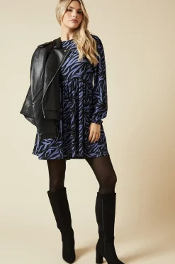 Blue Zebra Tie Back Long Sleeve Mini Dress