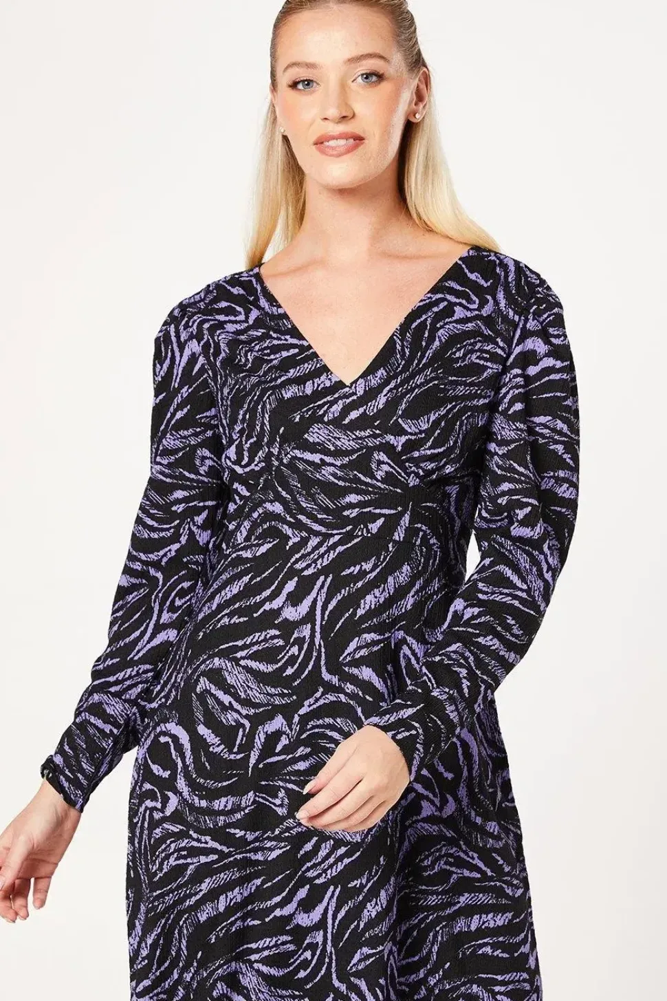 Blue Zebra V Neck Empire Midi Dress