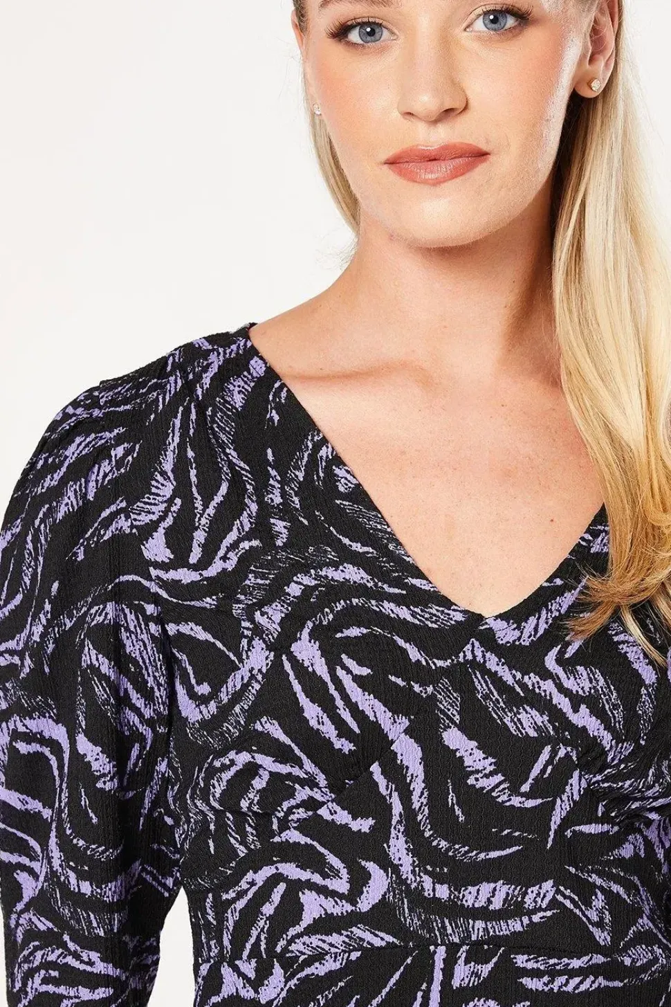 Blue Zebra V Neck Empire Mini Dress
