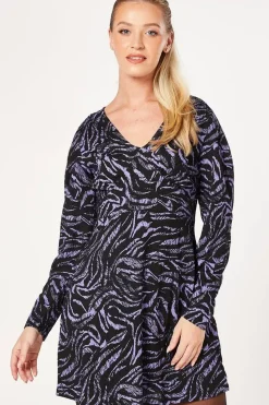 Blue Zebra V Neck Empire Mini Dress