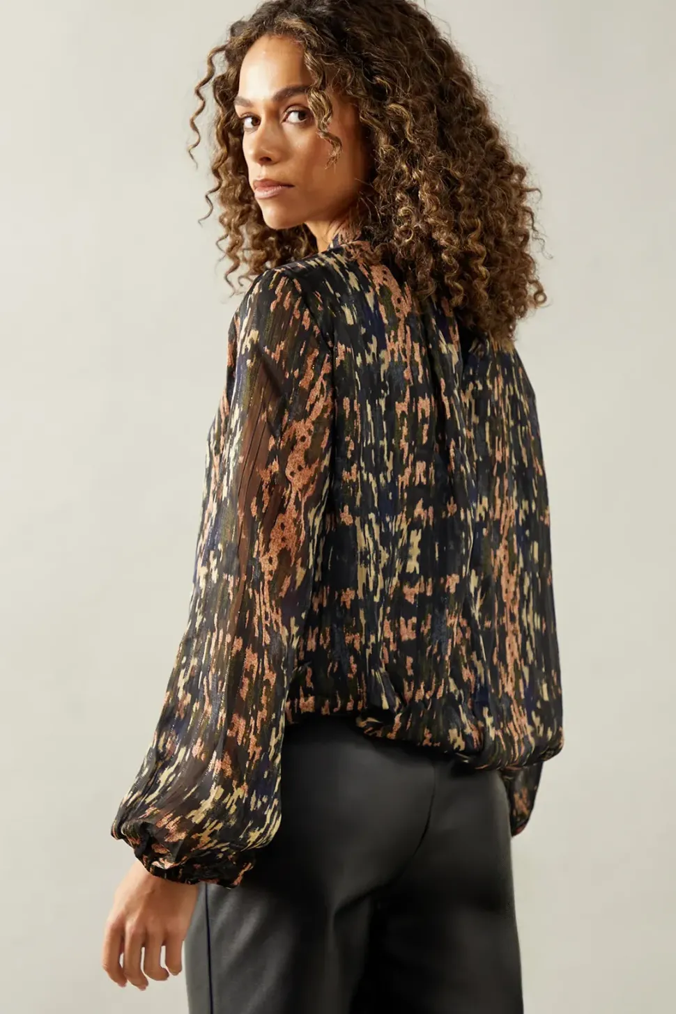 Blurred Animal High Neck Blouse