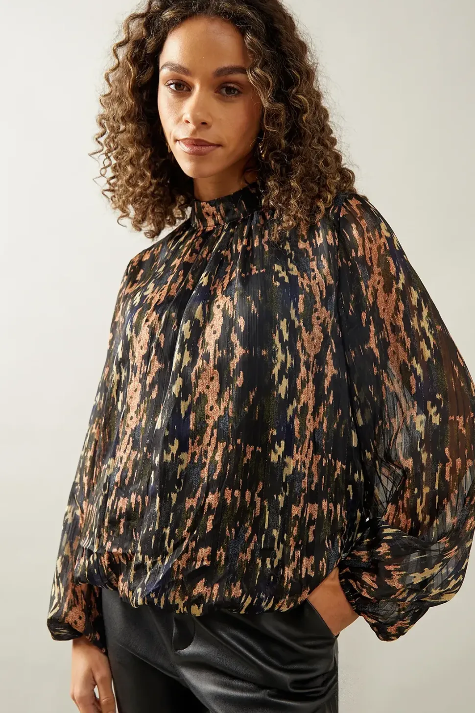 Blurred Animal High Neck Blouse