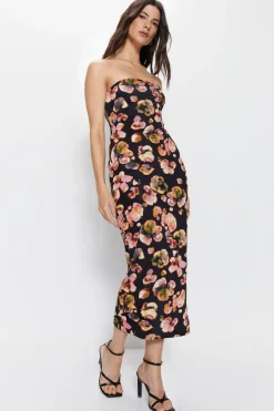 Blurred Floral Bandeau Maxi Dress