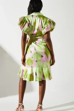 Blurred Floral Satin Wrap Dress