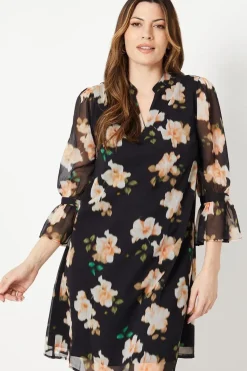 Blurred Floral V-neck Shift Dress