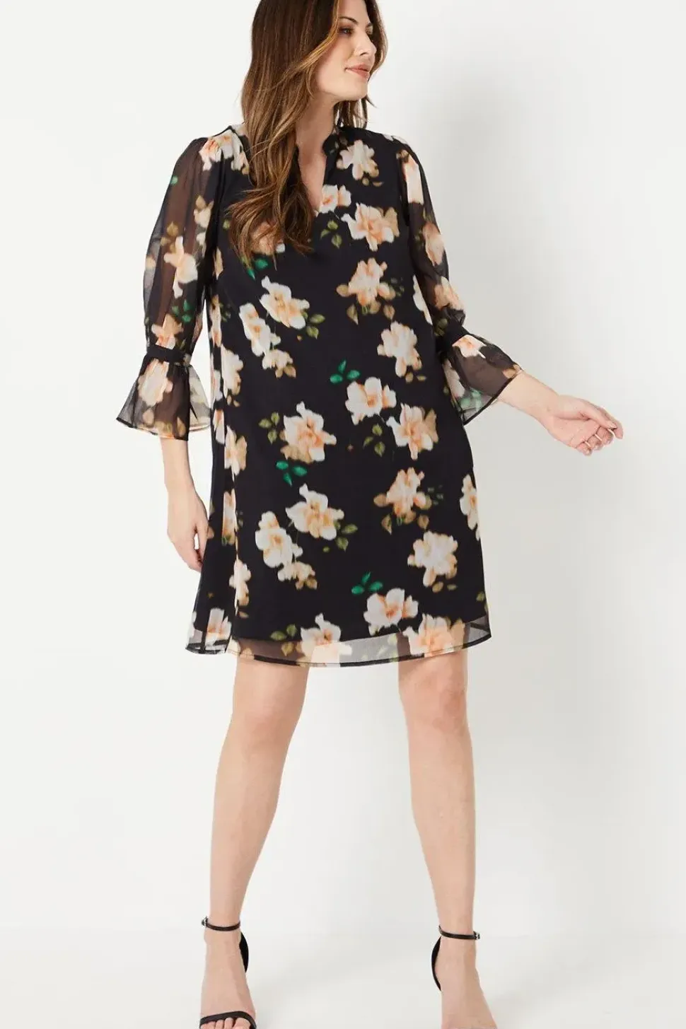 Blurred Floral V-neck Shift Dress
