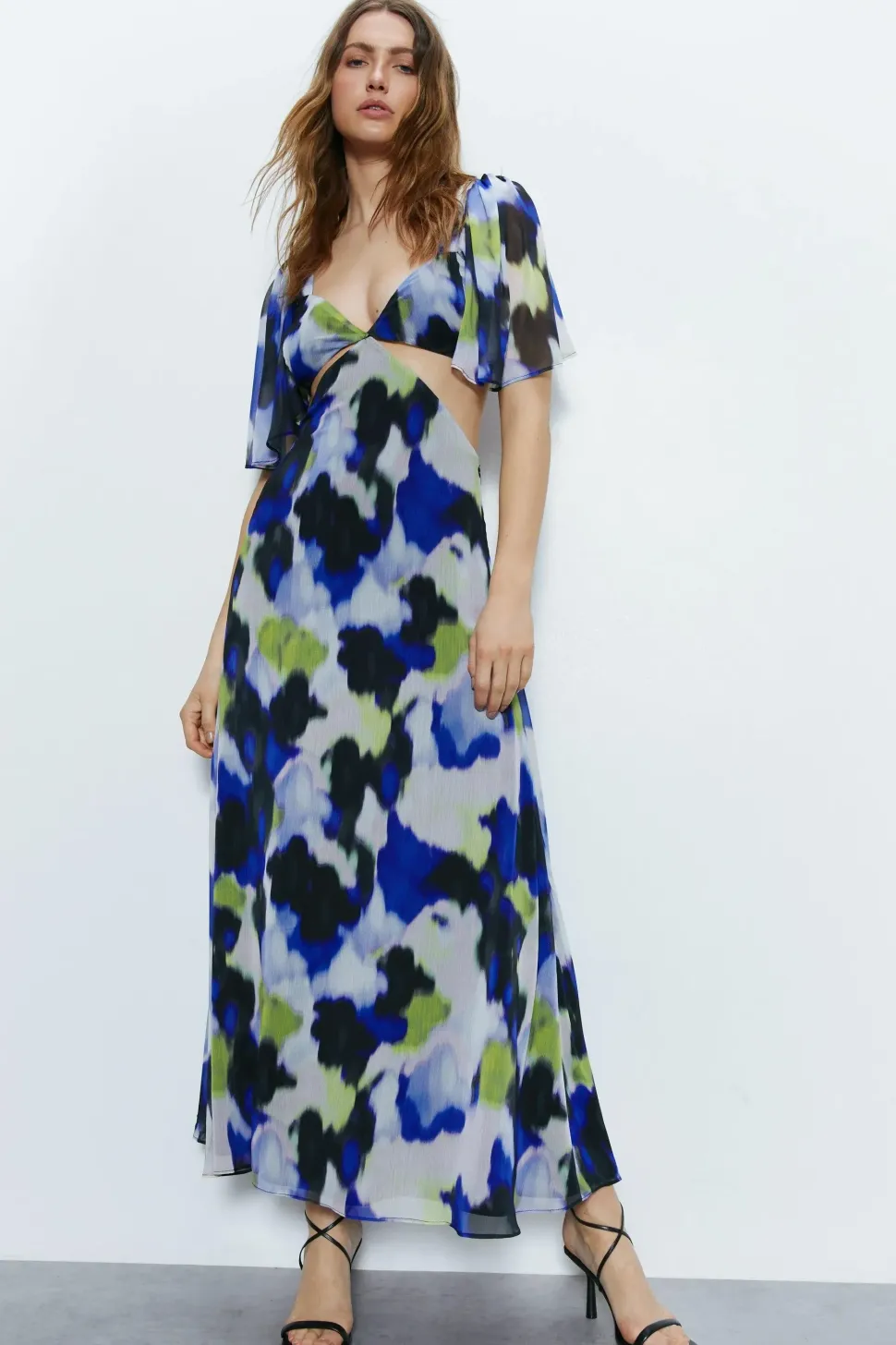 Blurred Print Cut Away Midi Dress