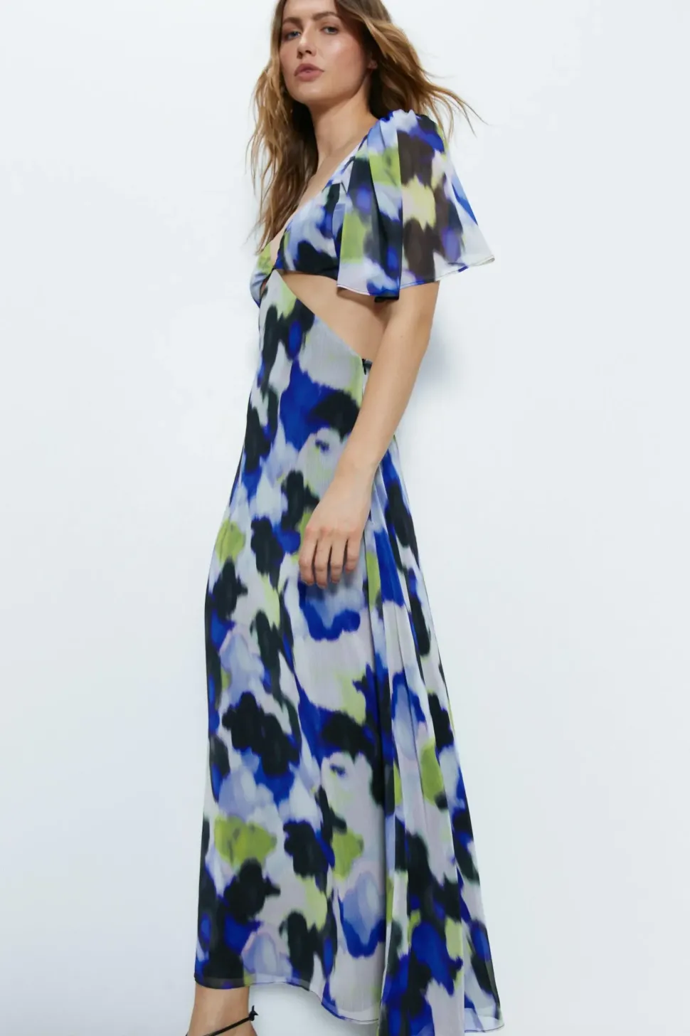 Blurred Print Cut Away Midi Dress