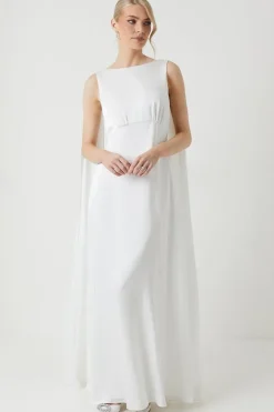 Boat Neck Cape Detail Wedding Dress