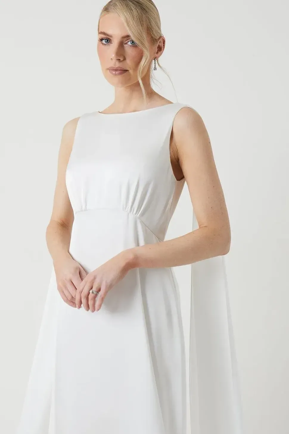 Boat Neck Cape Detail Wedding Dress