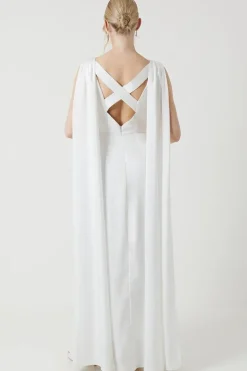 Boat Neck Cape Detail Wedding Dress