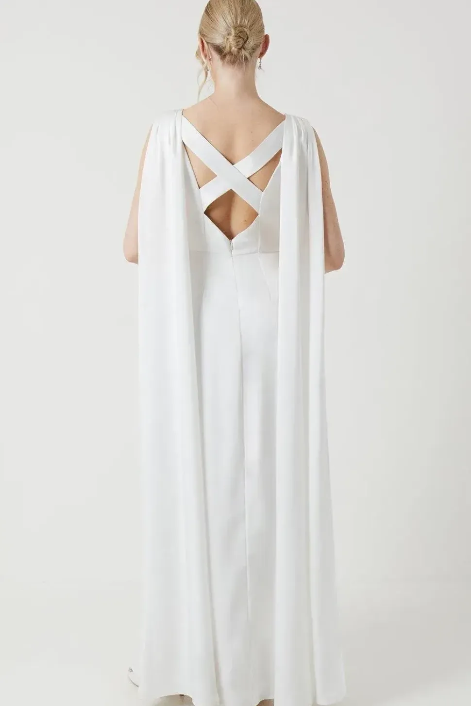 Boat Neck Cape Detail Wedding Dress