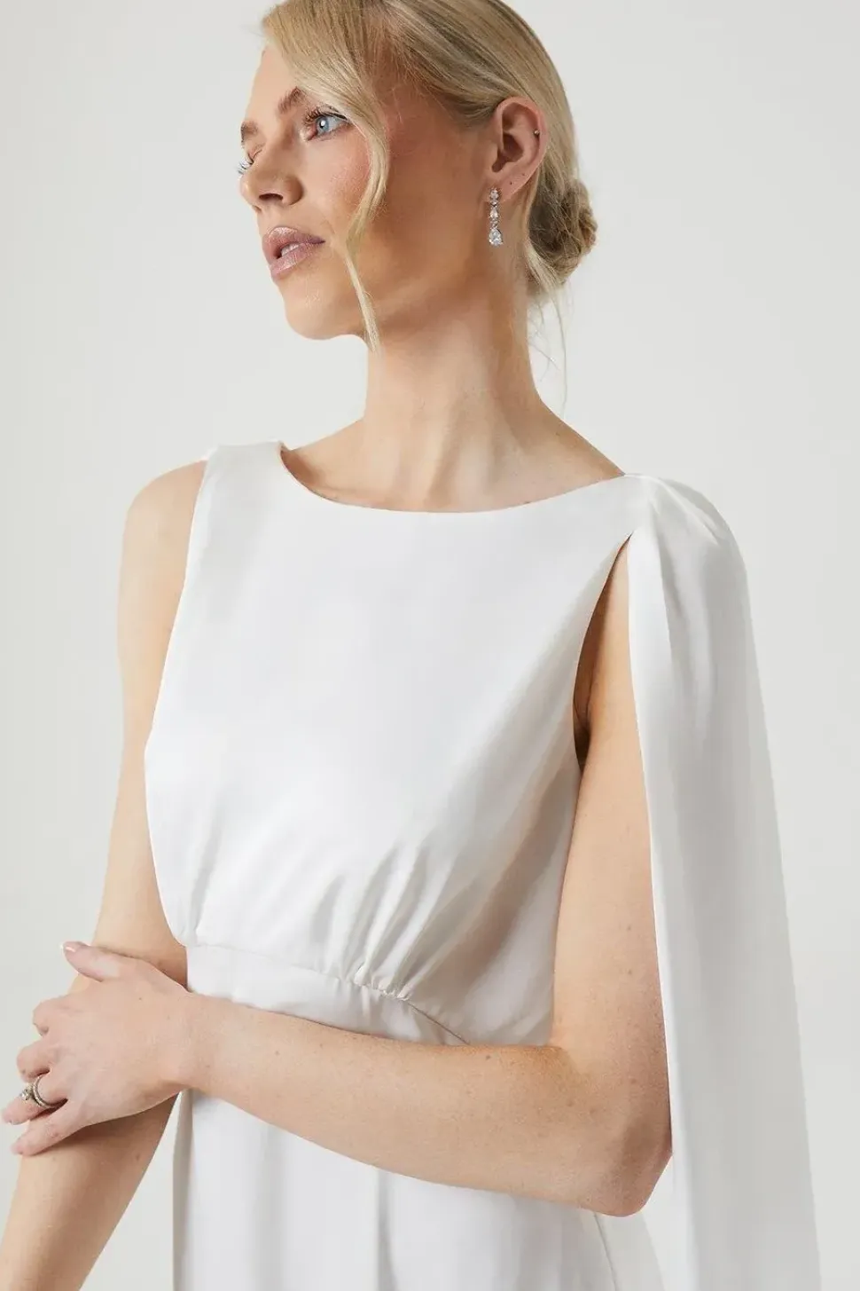 Boat Neck Cape Detail Wedding Dress