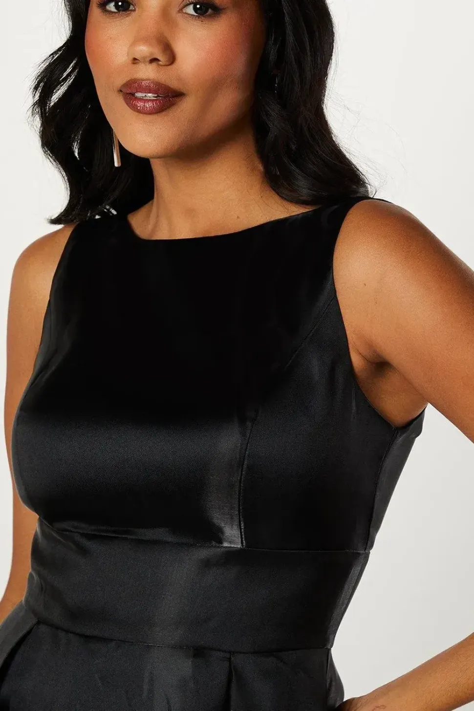 Boat Neck Full Skirted Twill Maxi Dress
