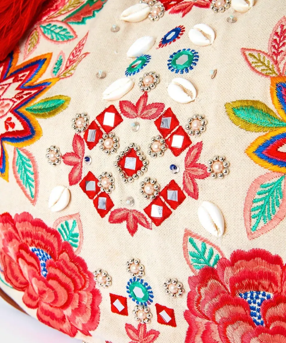 Boho Embroidered Canvas Tote Bag