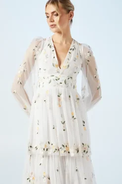 Boho Long Sleeve Embroidered Maxi Wedding Dress