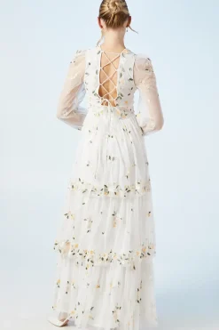 Boho Long Sleeve Embroidered Maxi Wedding Dress