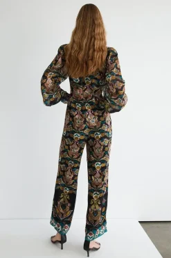 Border Print Chiffon Jacquard Jumpsuit