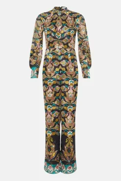 Border Print Chiffon Jacquard Jumpsuit