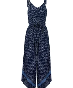Border Print Hareem Leg Oversized Halterneck Jumpsuit