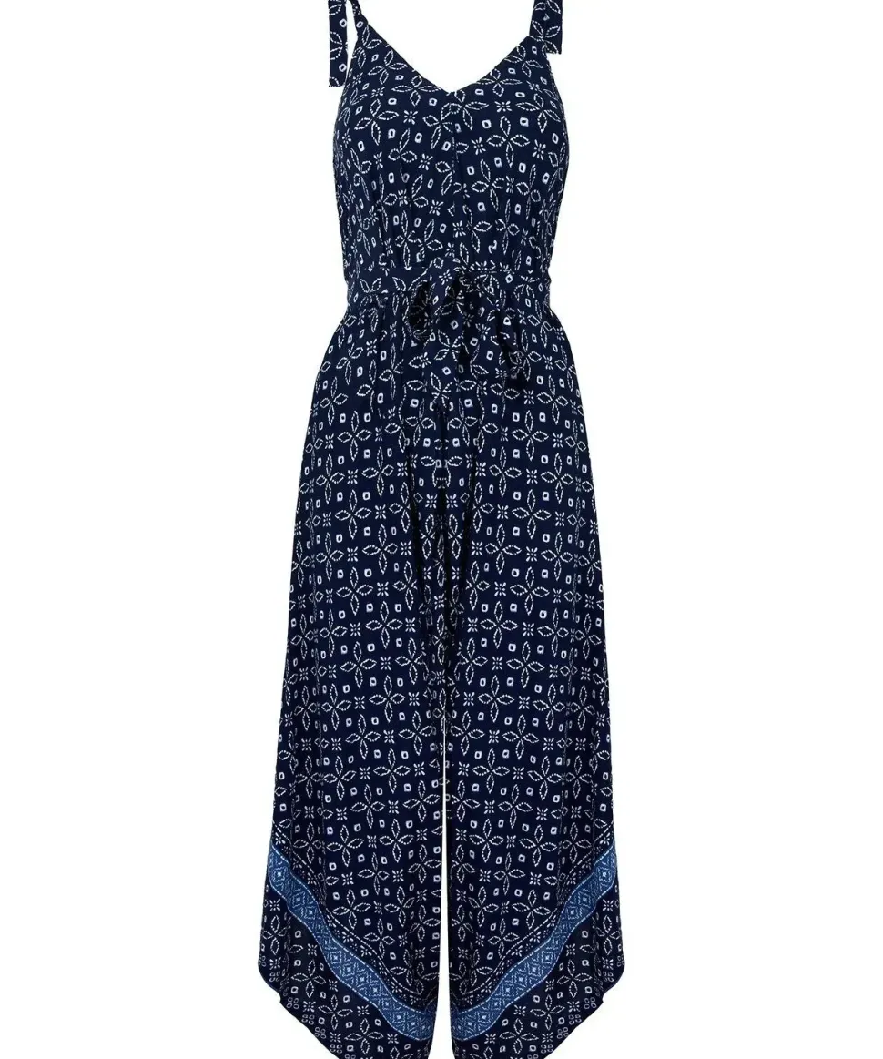 Border Print Hareem Leg Oversized Halterneck Jumpsuit