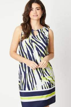 Border Print Sleeveless Keyhole Shift Dress