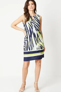 Border Print Sleeveless Keyhole Shift Dress