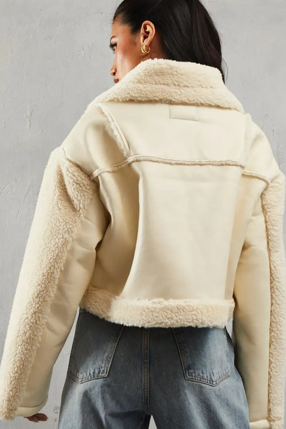 Borg Buckle Detail Cropped Aviator Jacket