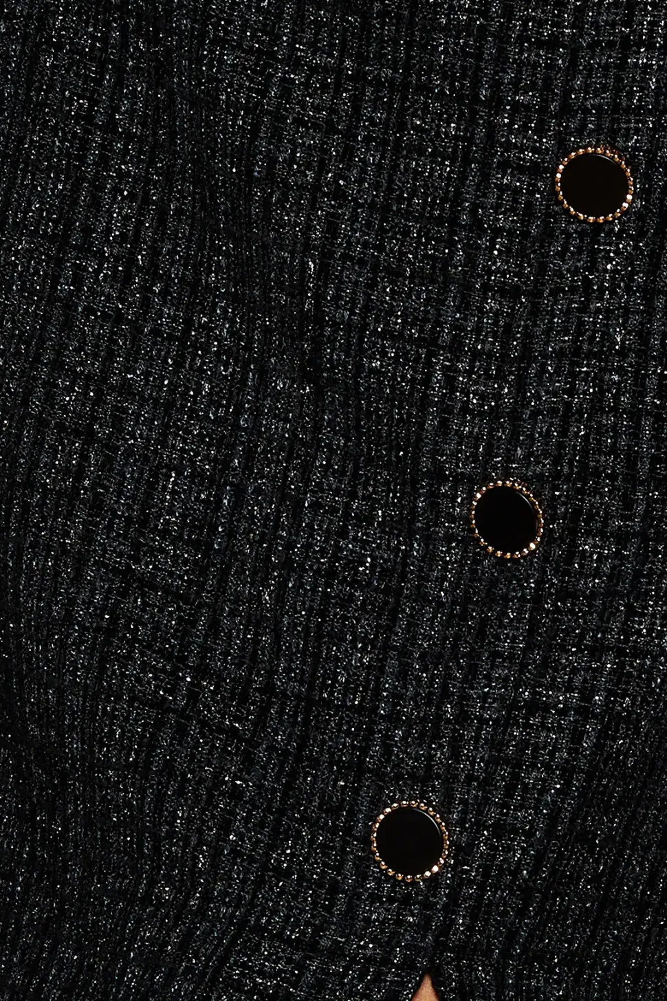 Boucle Button Through Mini Skirt