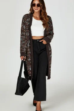 Boucle Check Cardigan With Multicolour Speckles