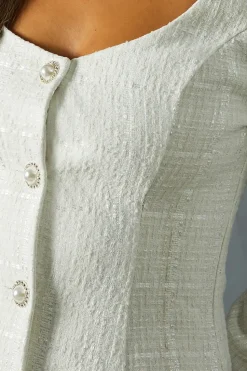 Boucle Feather Trim A-Line Mini Dress