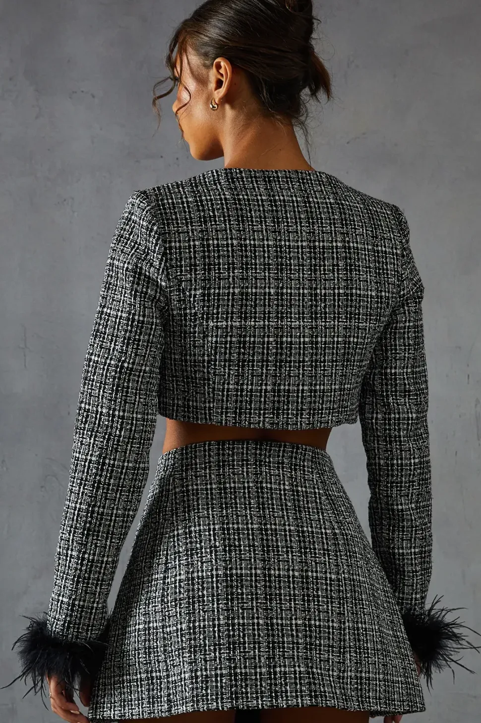 Boucle Feather Trim Cropped Jacket