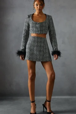 Boucle High Waist A-line Mini Skirt