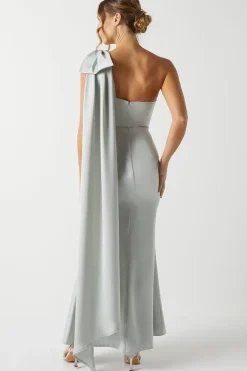 Bow And Drape Detail One Shoulder Satin Bridesmaid Dress