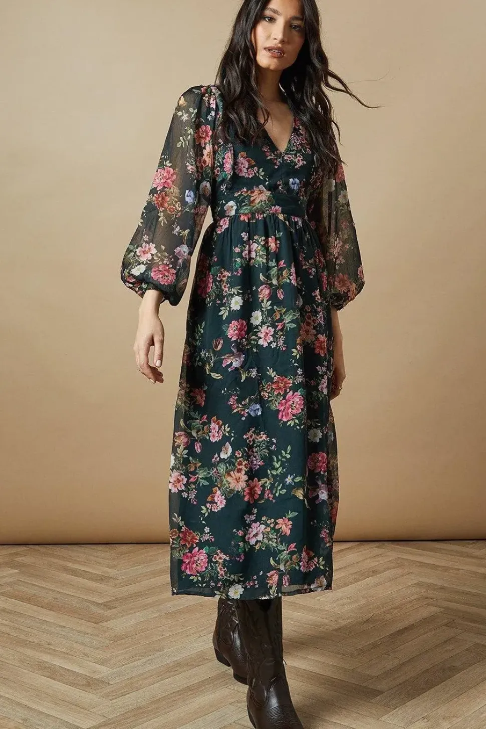 Bow Back Chiffon Midi Dress