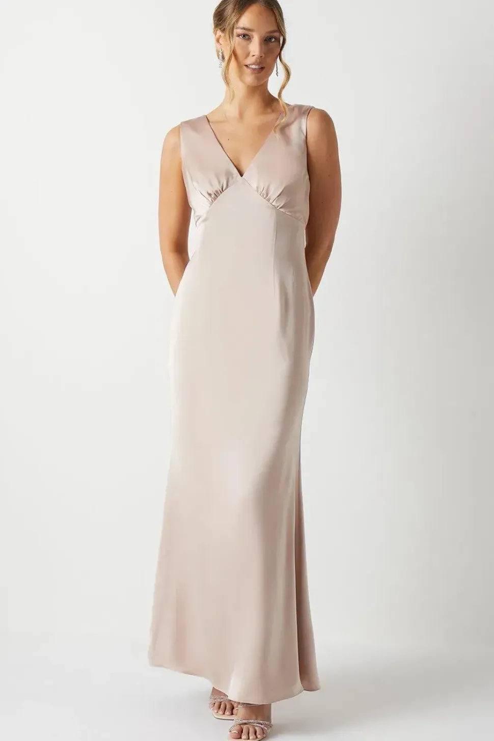 Bow Back V Neck Satin Bridesmaid Dress