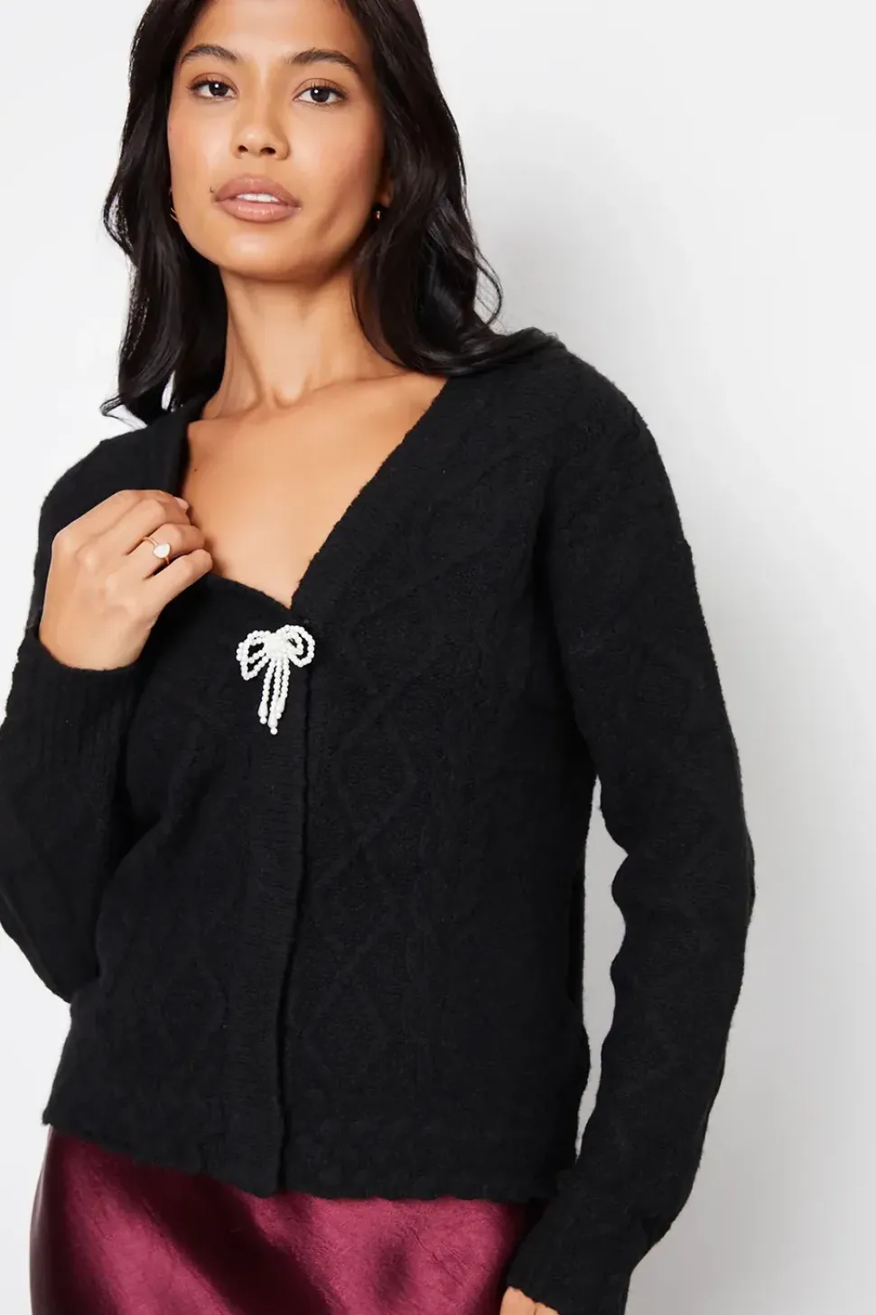 Bow Detail Cable Knit Cardigan