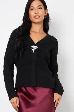 Bow Detail Cable Knit Cardigan
